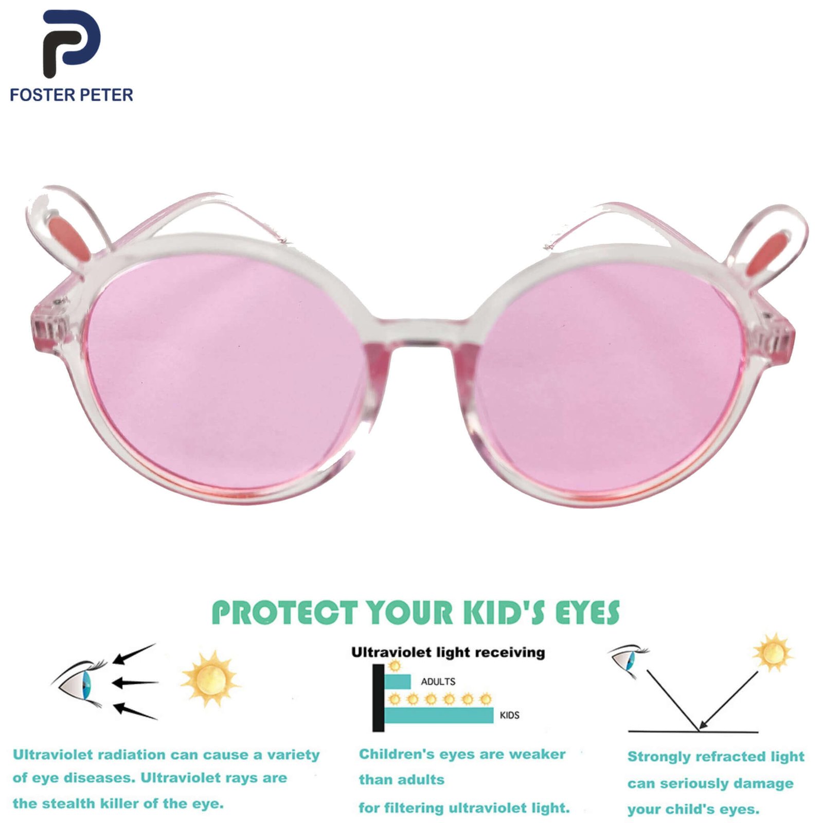 Kids' Pink Lens Bunny Ear UV Protection Sunglasses