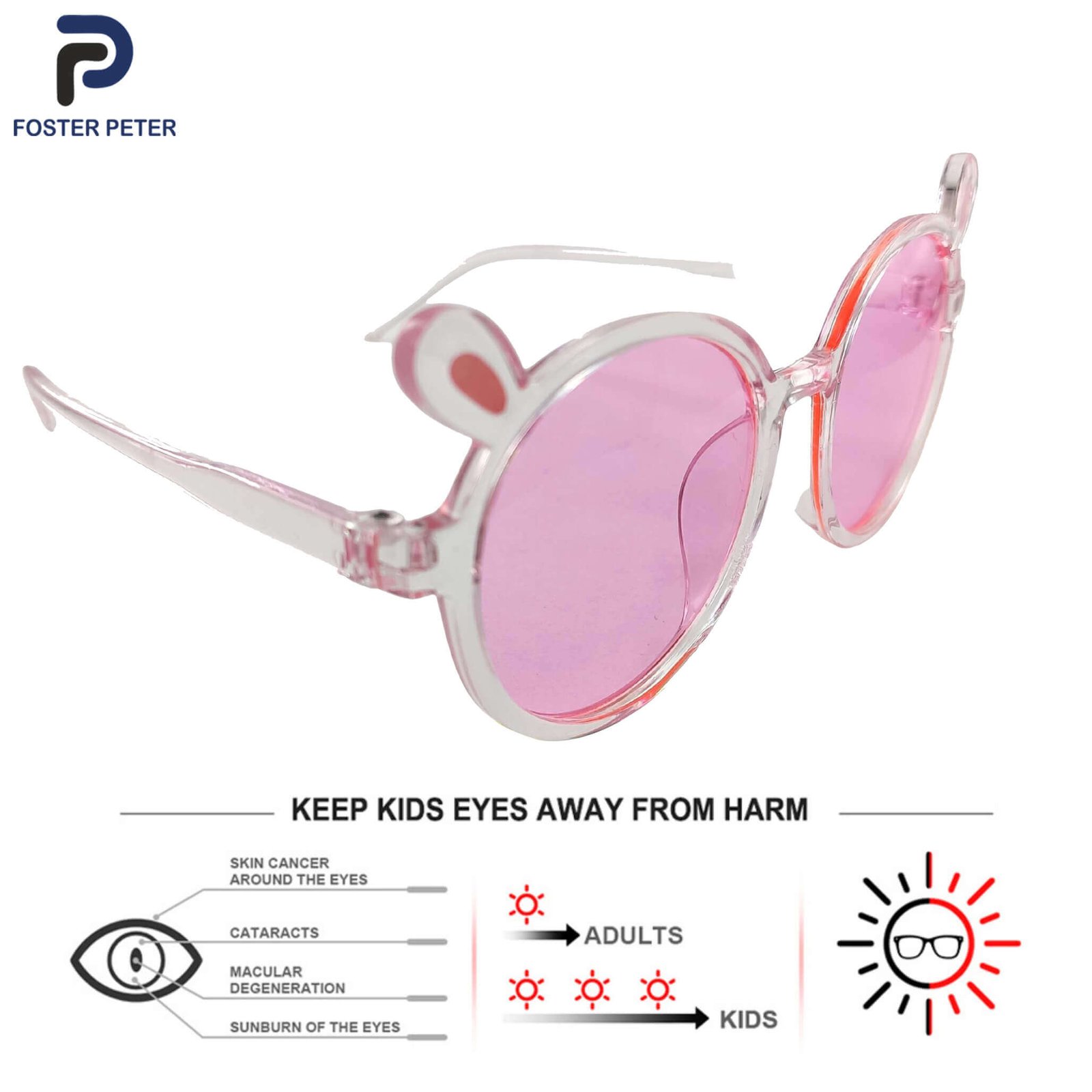 Kids' Pink Lens Bunny Ear UV Protection Sunglasses - Image 2